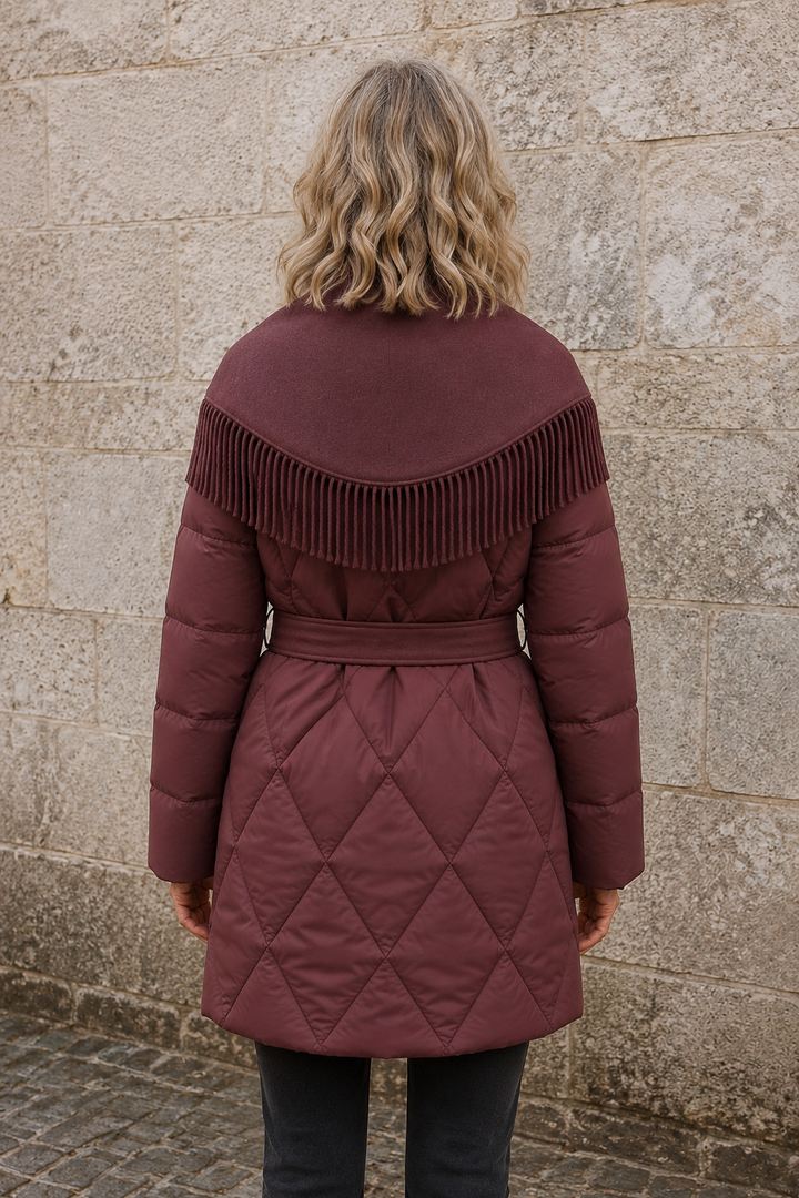 Aline | 90% Down Coat, Wool Lapel - Red