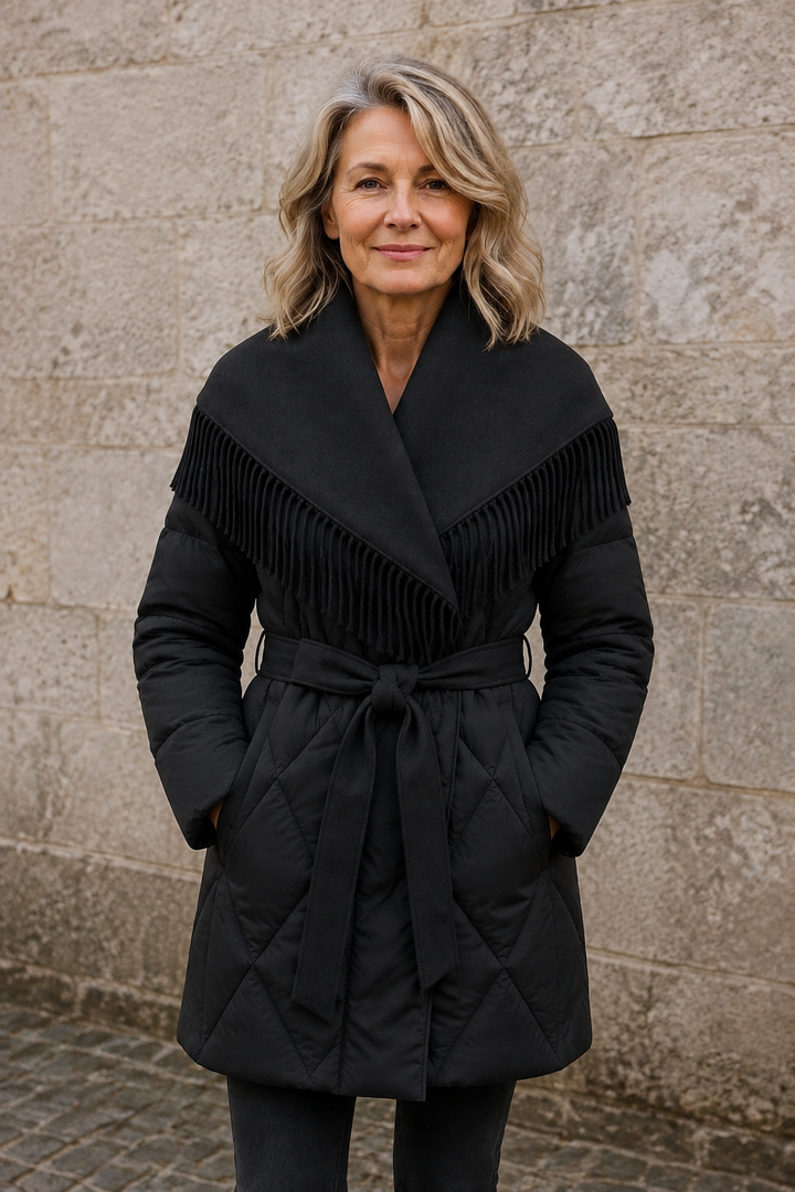 Aline | 90% Down Coat, Wool Lapel - Black