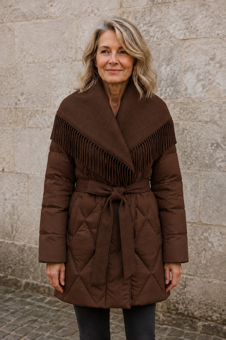 Aline | 90% Down Coat, Wool Lapel - Brown