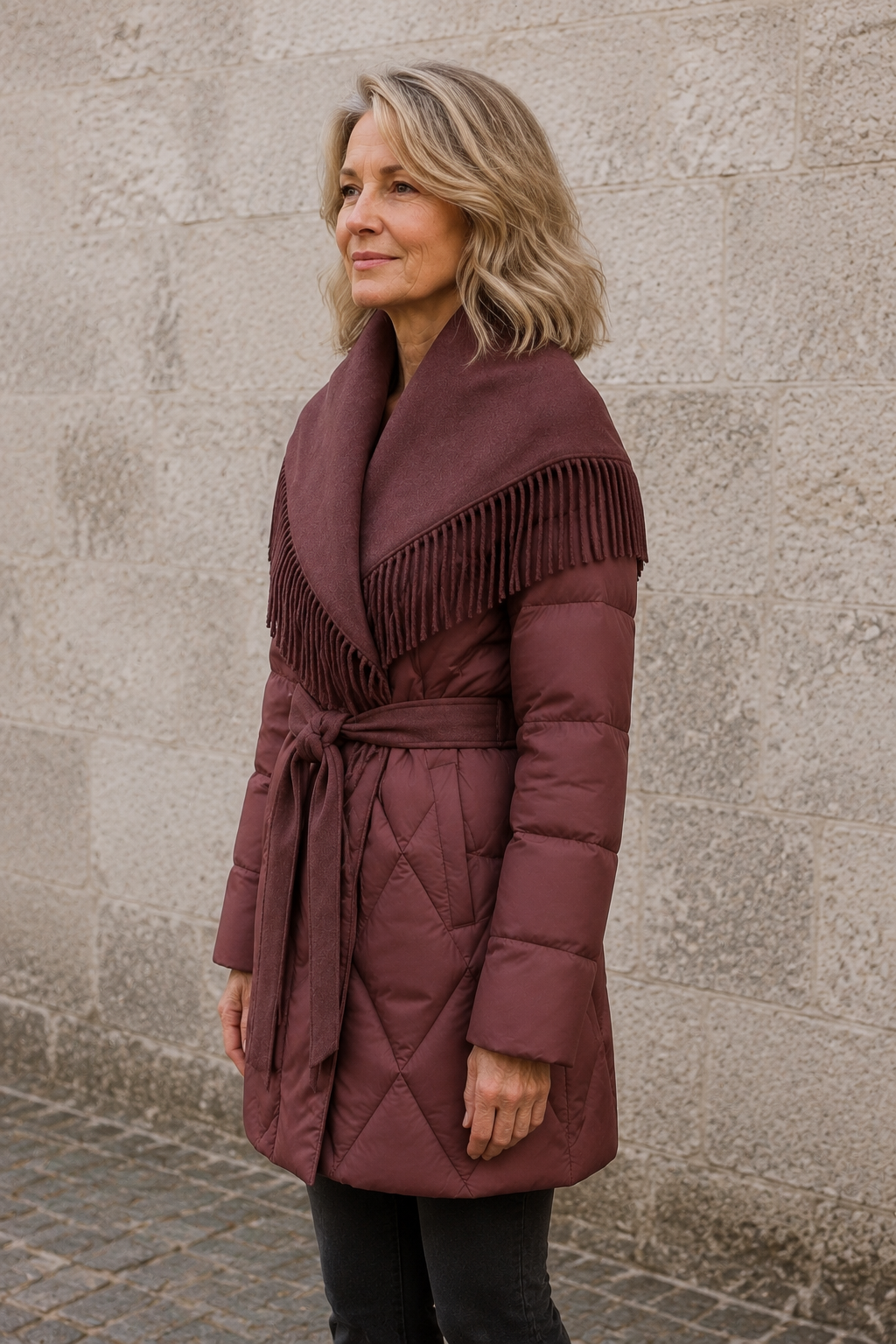 Aline | 90% Down Coat, Wool Lapel - Red