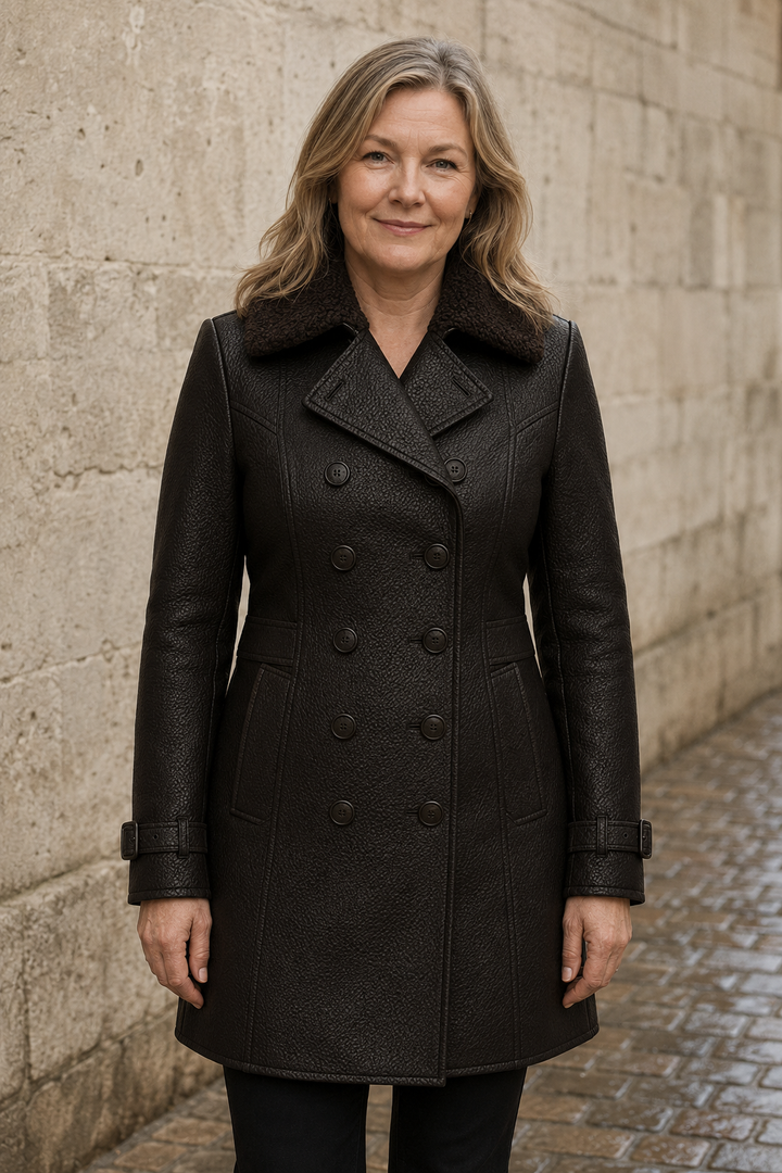 Allesia elegant leather coat closed