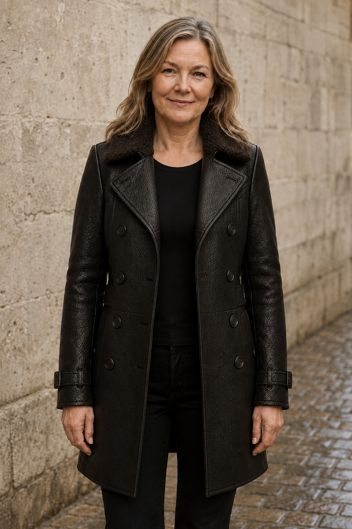 Allesia elegant leather coat open