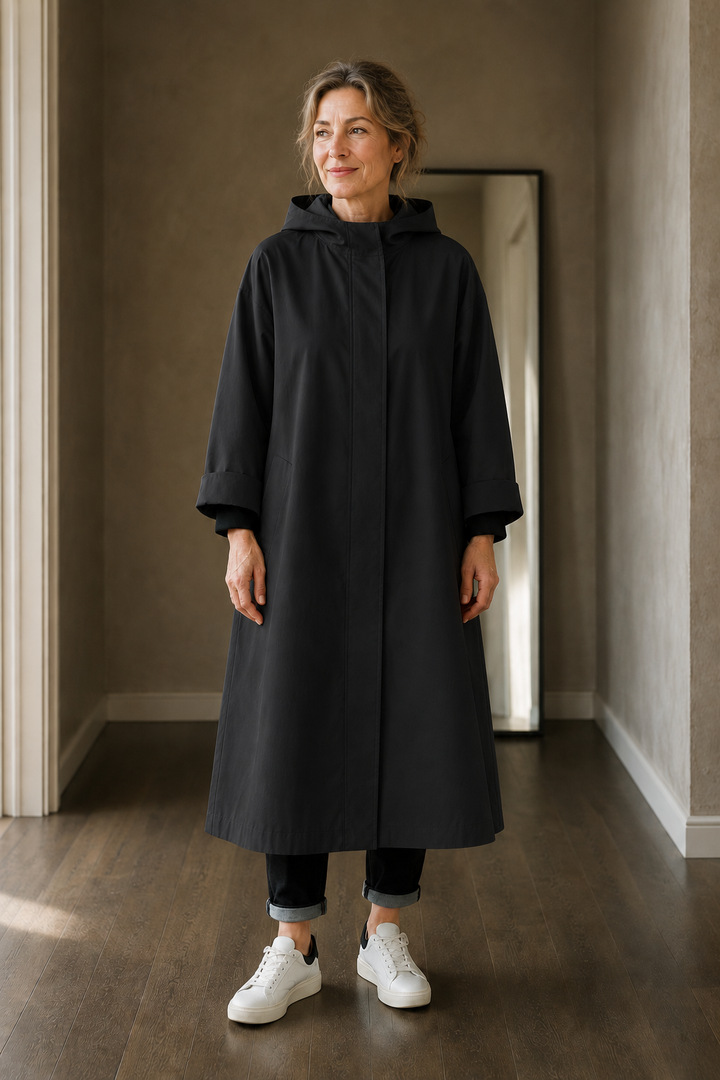 Anastasie | Longline Waterproof Coat - Black