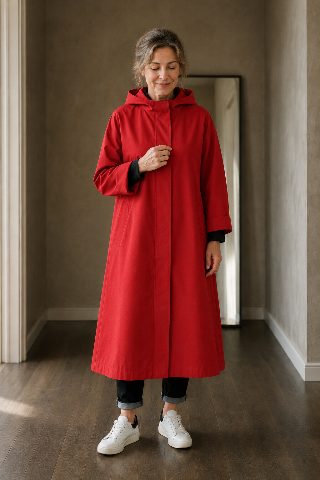 Anastasie | Longline Waterproof Coat - Red