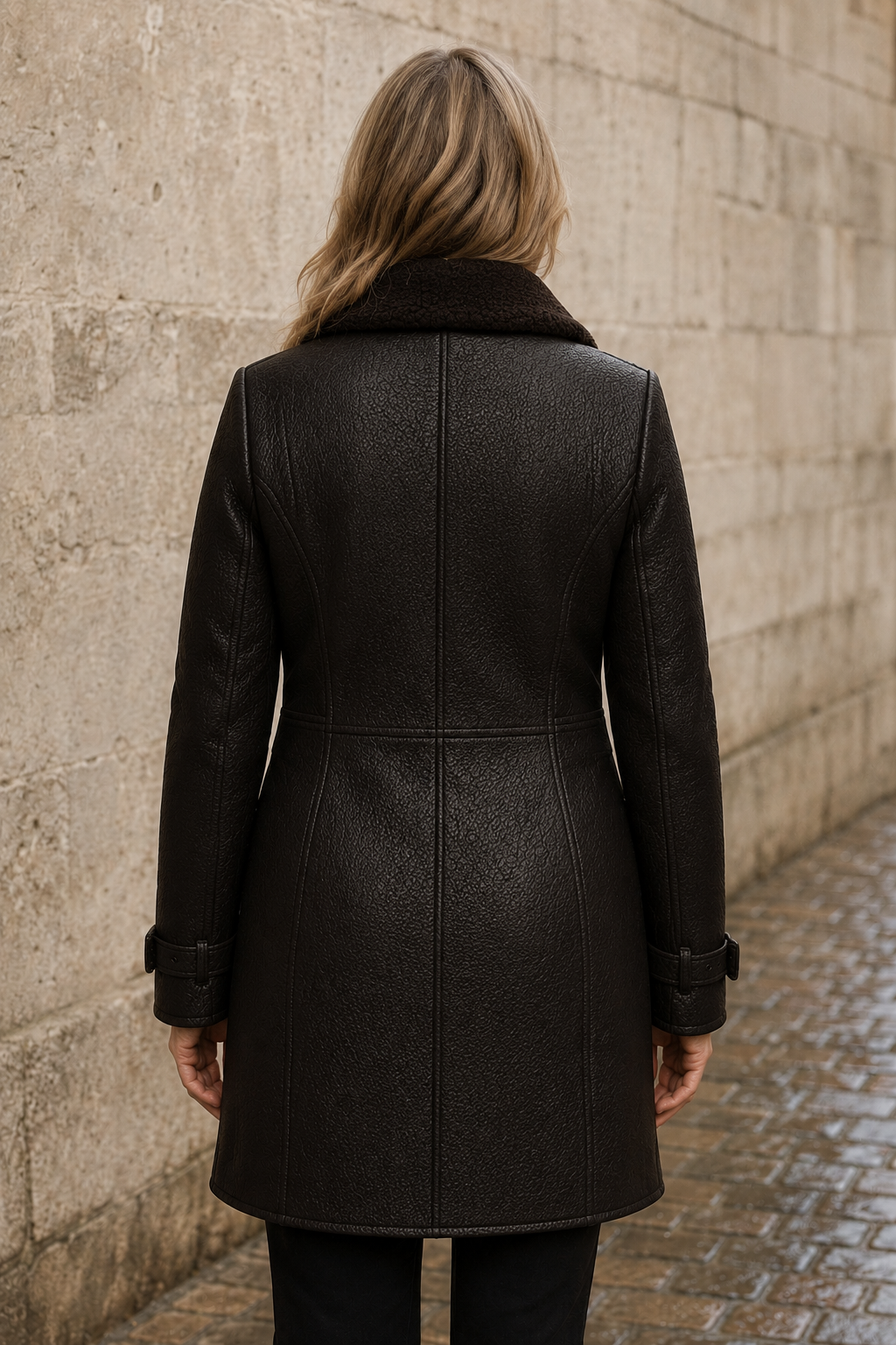Antoinette | Lined Faux Leather Coat - Black