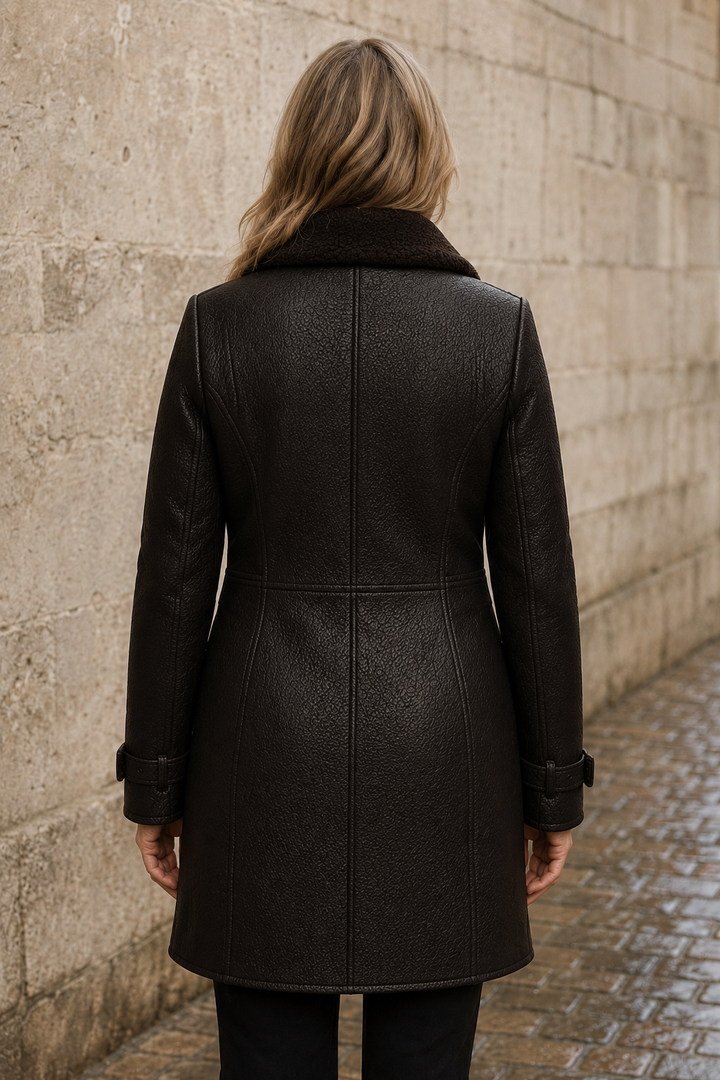 Antoinette | Lined Faux Leather Coat - Black