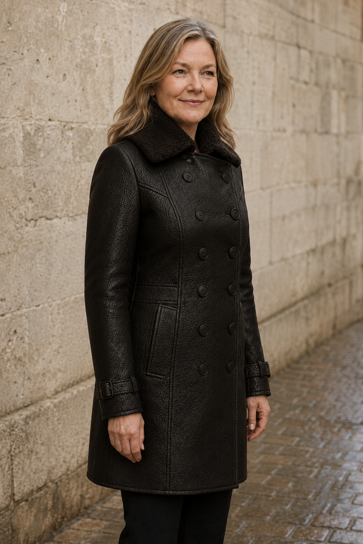 Antoinette | Lined Faux Leather Coat - Black