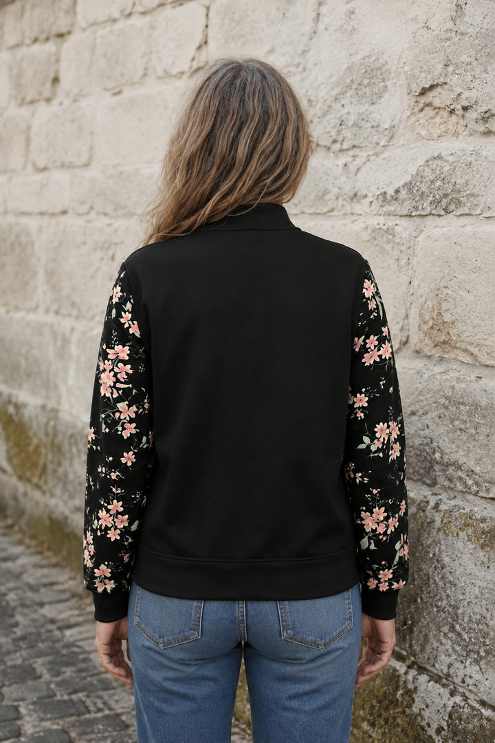 Armande | Floral Print Bomber Jacket - Black