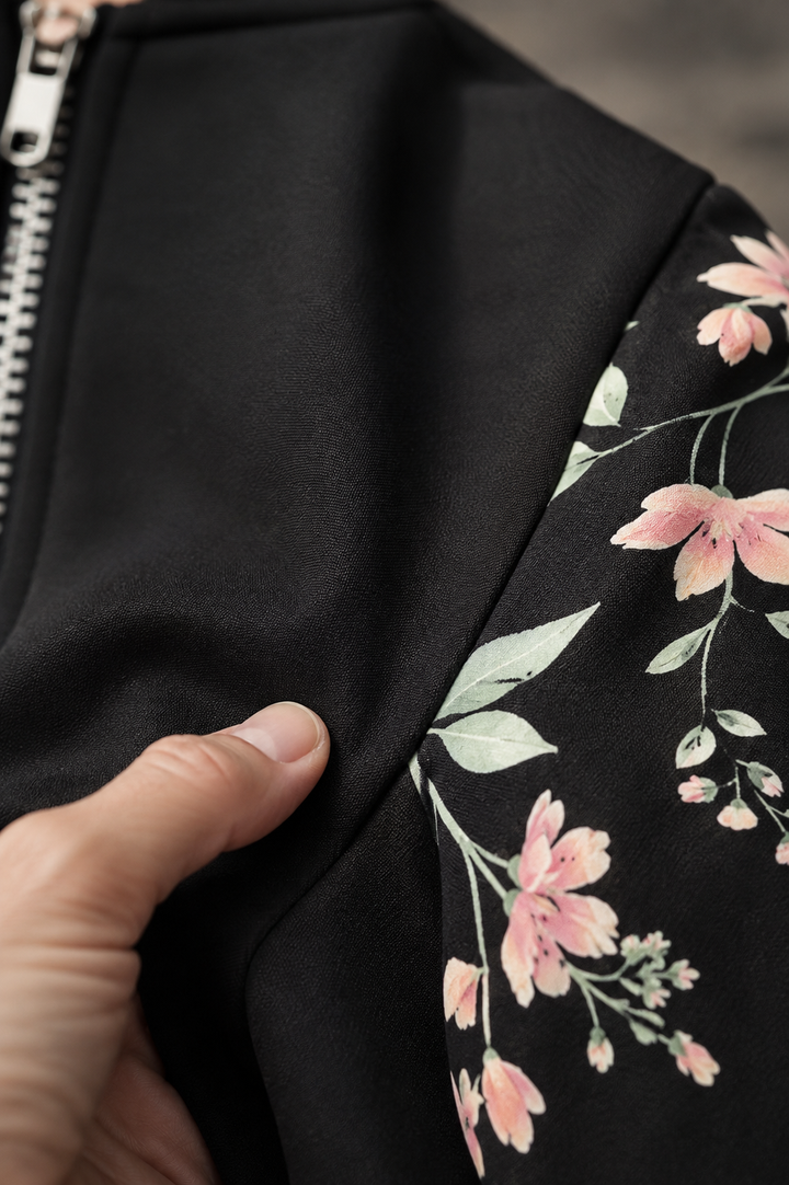 Armande | Floral Print Bomber Jacket - fabric close-up
