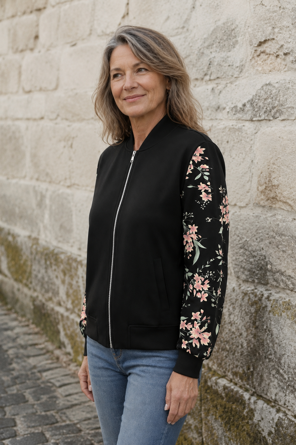 Armande | Floral Print Bomber Jacket - Black