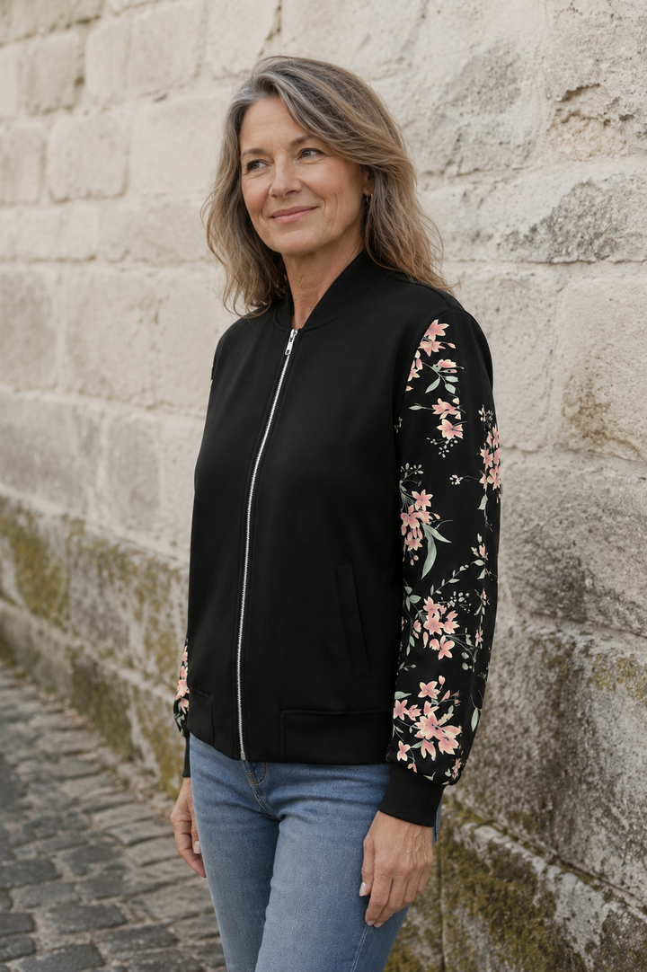 Armande | Floral Print Bomber Jacket - Black