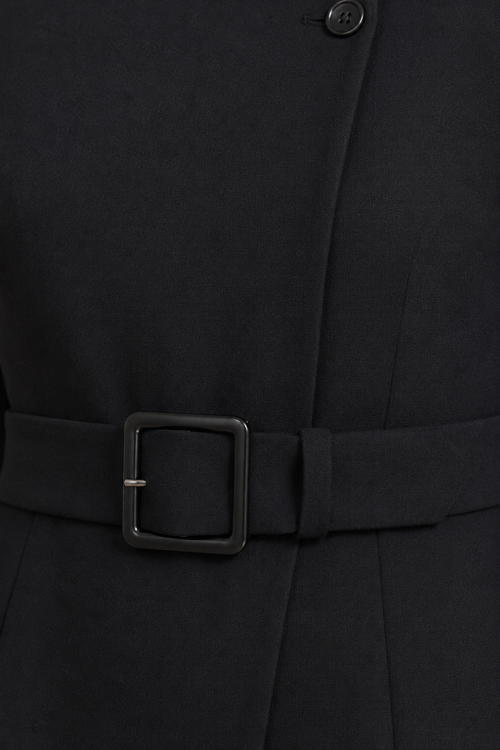 Asymmetric Buttoned A-Line Midi Dress – macro close-up of black fabric