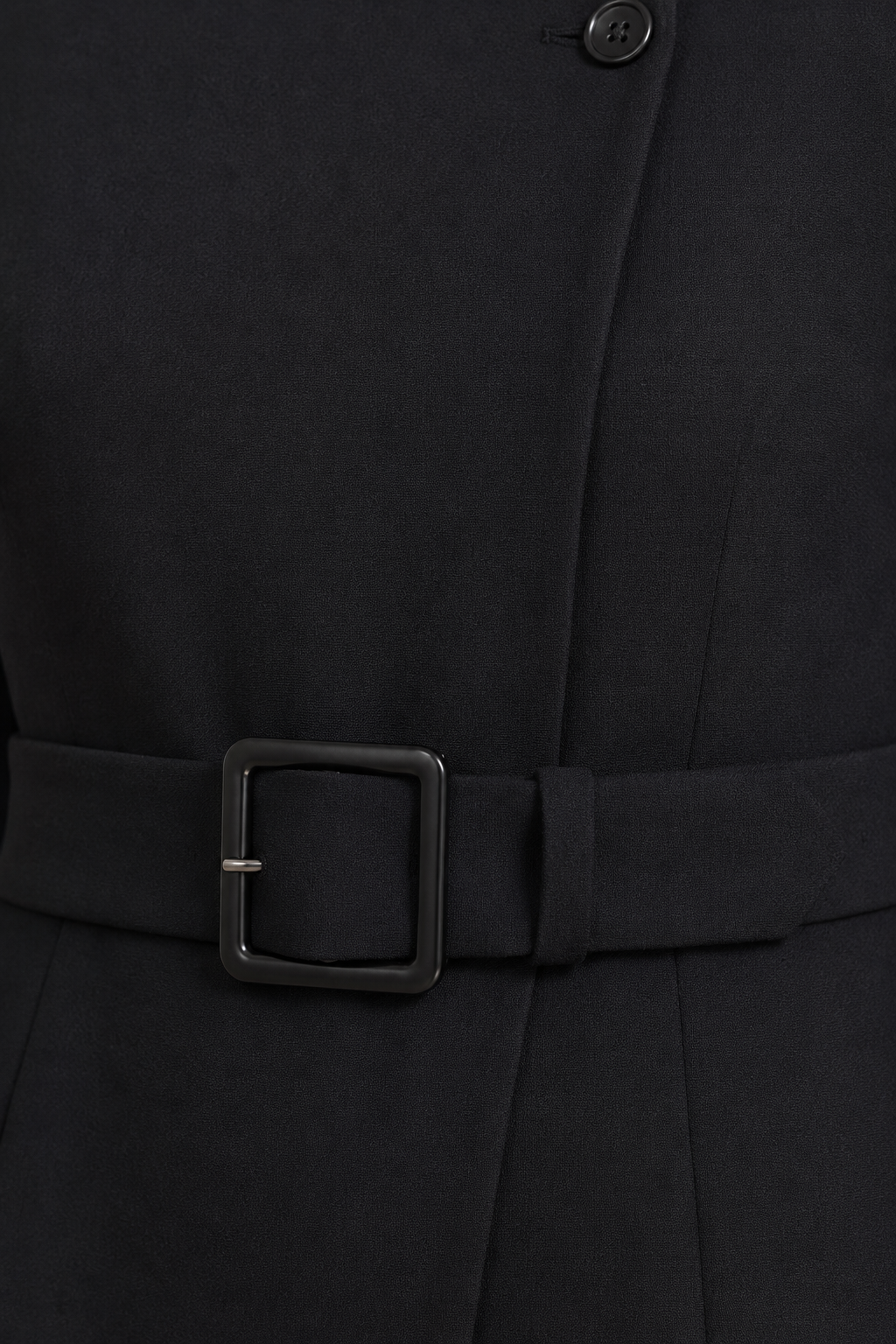 Asymmetric Buttoned A-Line Midi Dress – macro close-up of black fabric