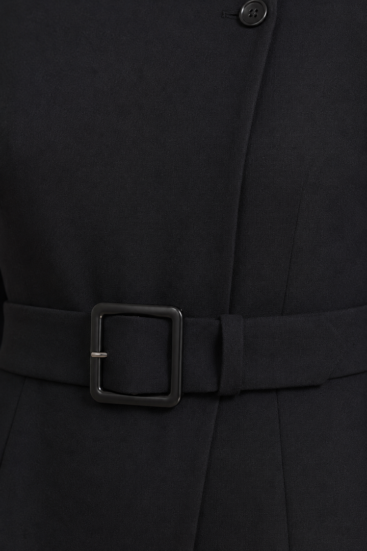 Asymmetric Buttoned A-Line Midi Dress – macro close-up of black fabric
