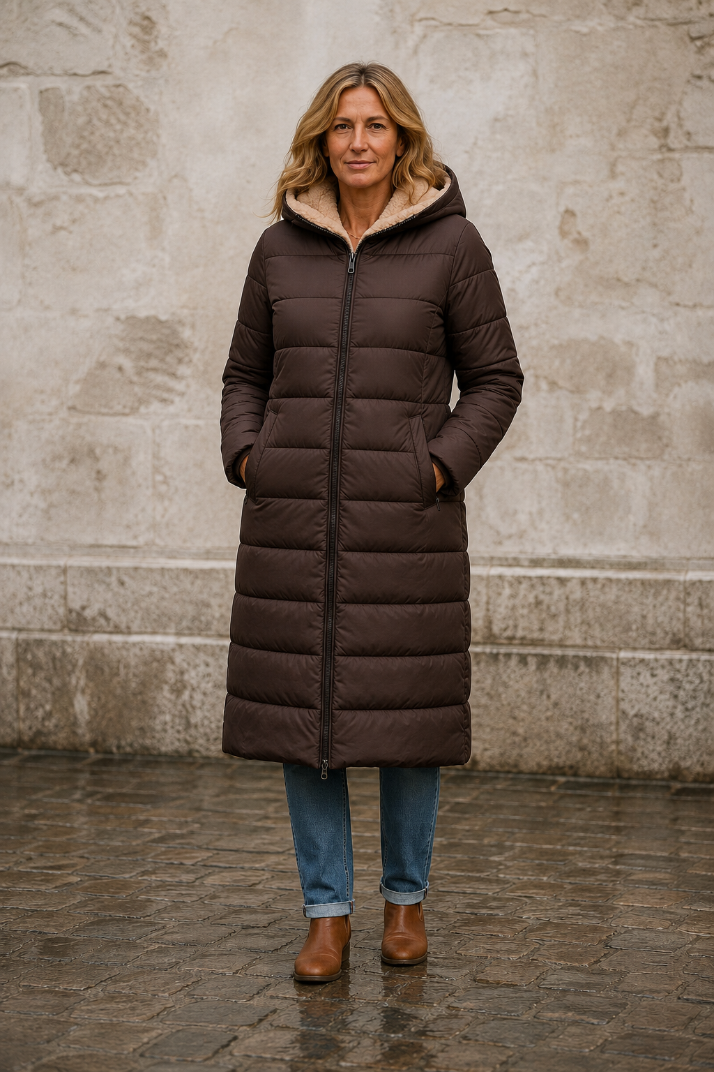 Augustine | Insulated Coat, Past the Knee - Brown