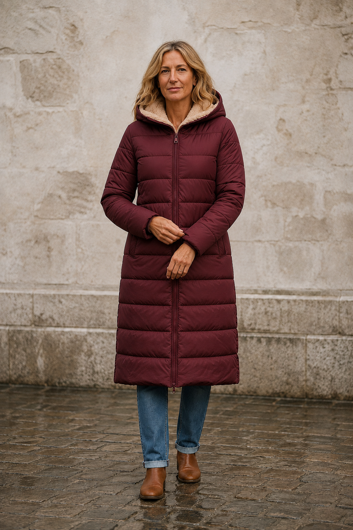 Augustine | Insulated Coat, Past the Knee - Wine Red