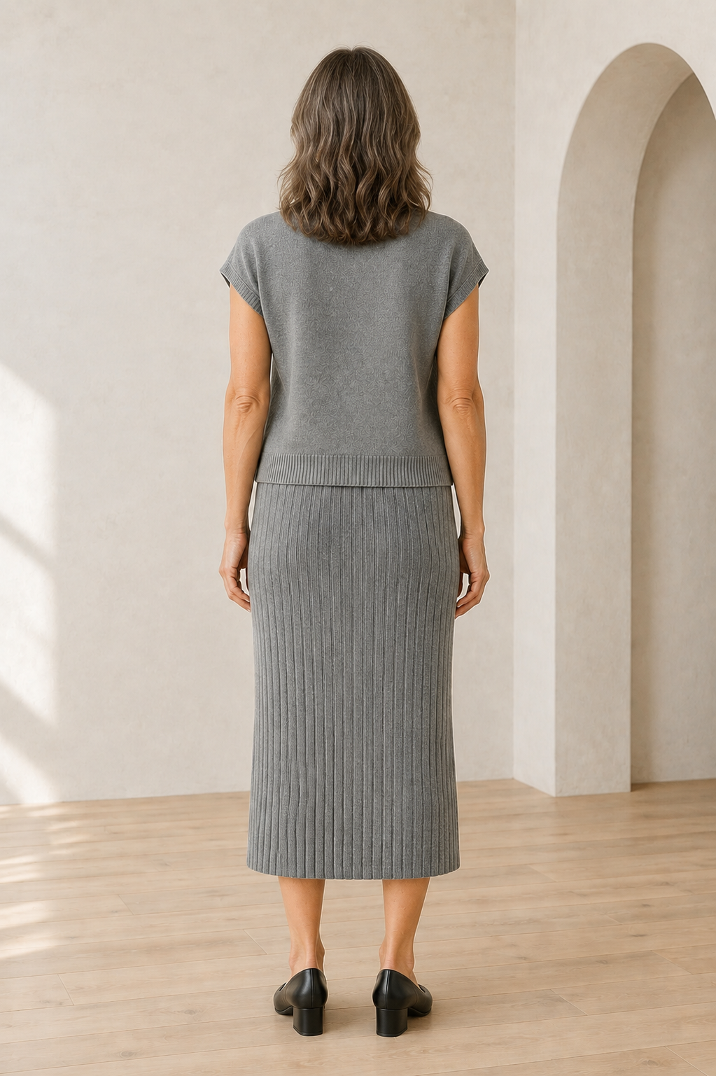 Ribbed Knit Sleeveless Two Piece Set back view