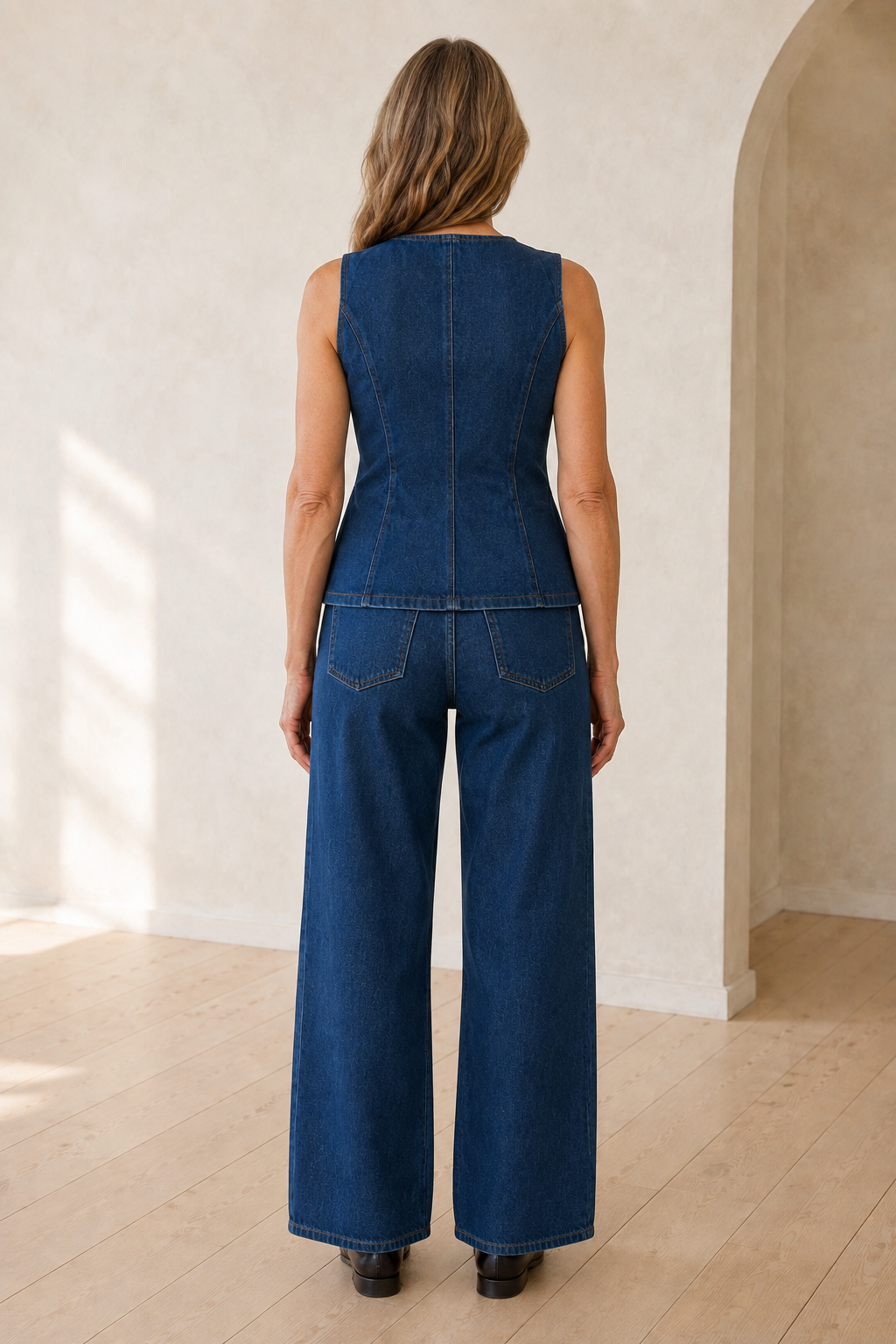 Cotton Denim Vest And Shorts Set back view
