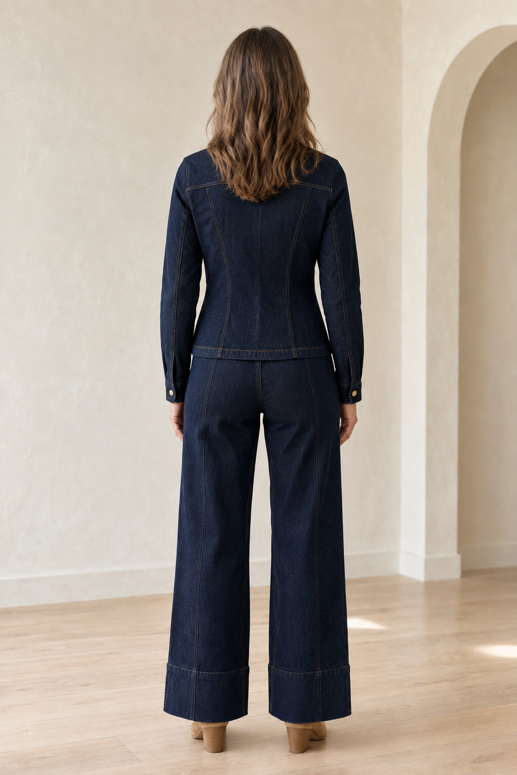 Button Front Denim Blazer And Trouser Set back view