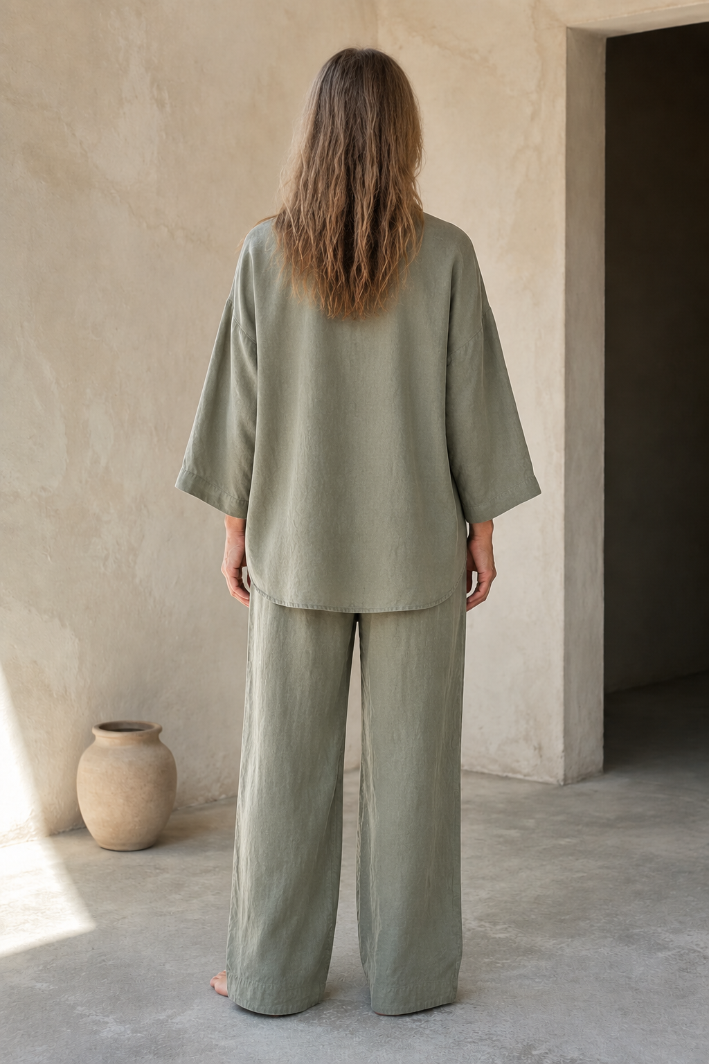 Linen Blend Shirt And Trouser Set back view