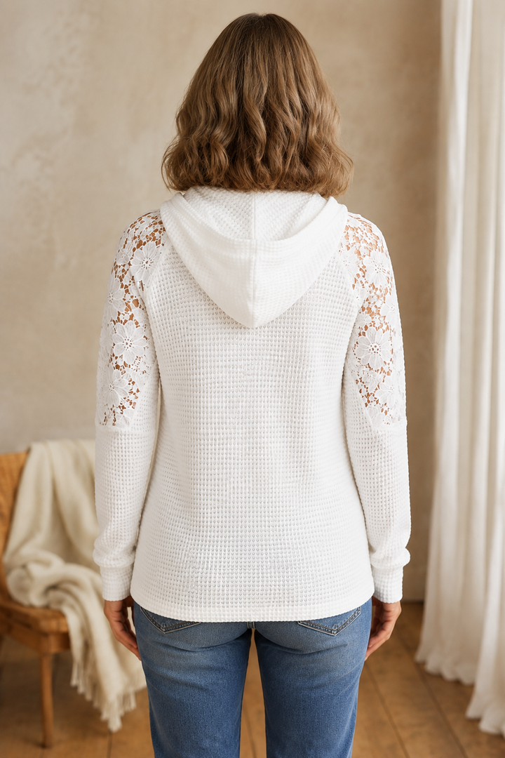Barbara | Lace Trim Raglan Hoodie - White