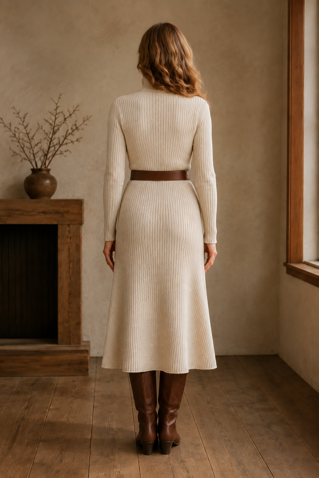 Belted Knit Midi Dress back view