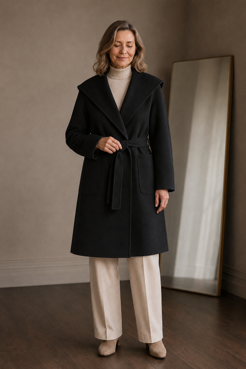 Bernadette | Cashmere Blend Hooded Coat - Black