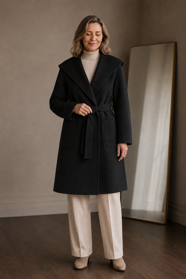 Bernadette | Cashmere Blend Hooded Coat - Black