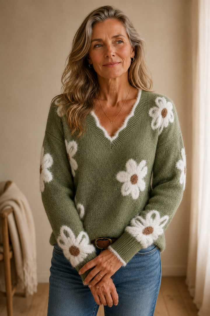 Blakely | Floral Print Sweater - Green
