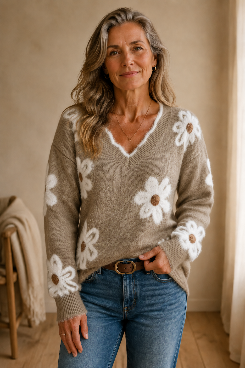 Blakely | Floral Print Sweater - Khaki