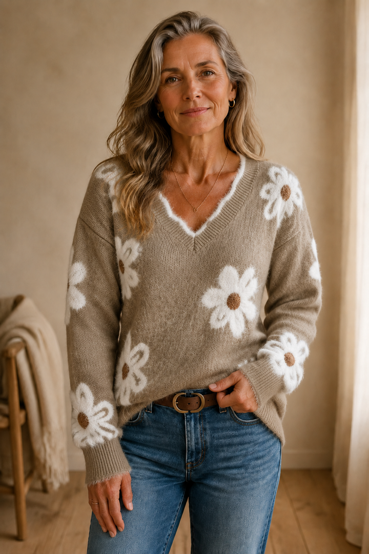 Blakely | Floral Print Sweater - Khaki