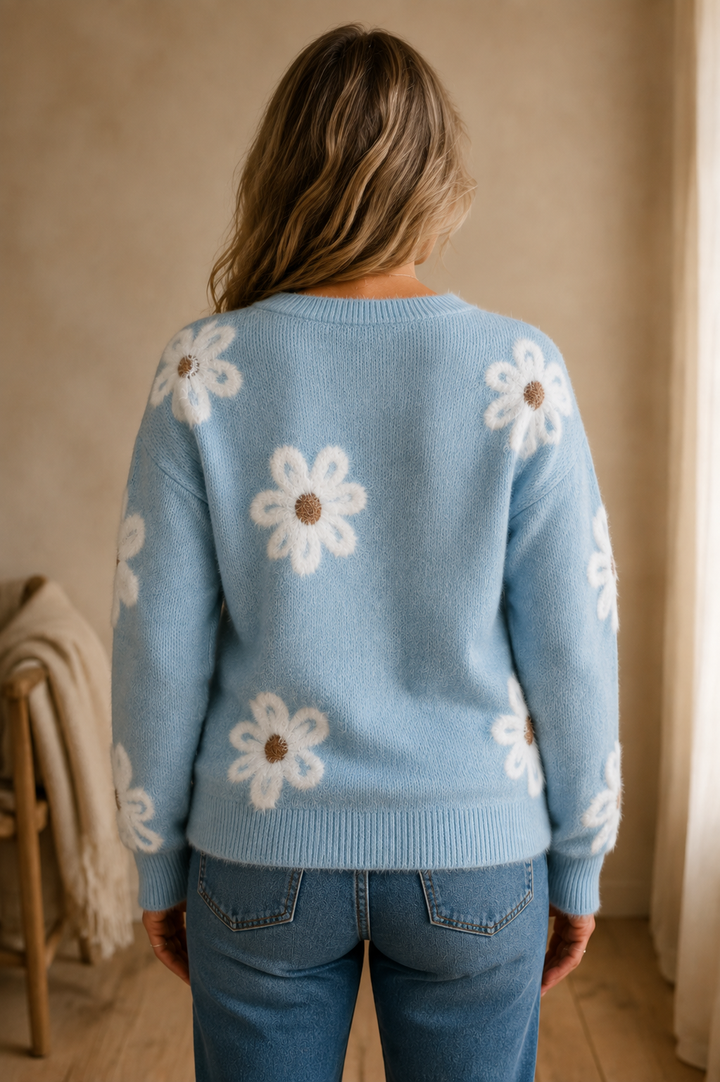 Blakely | Floral Print Sweater - Light Blue