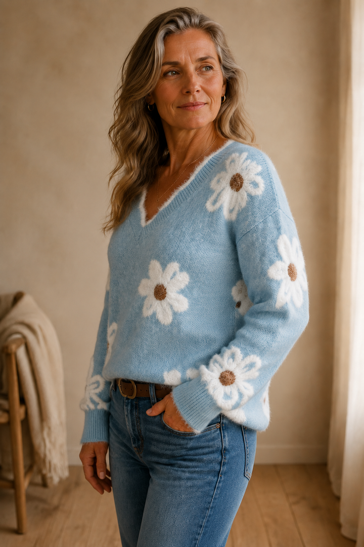 Blakely | Floral Print Sweater - Light Blue