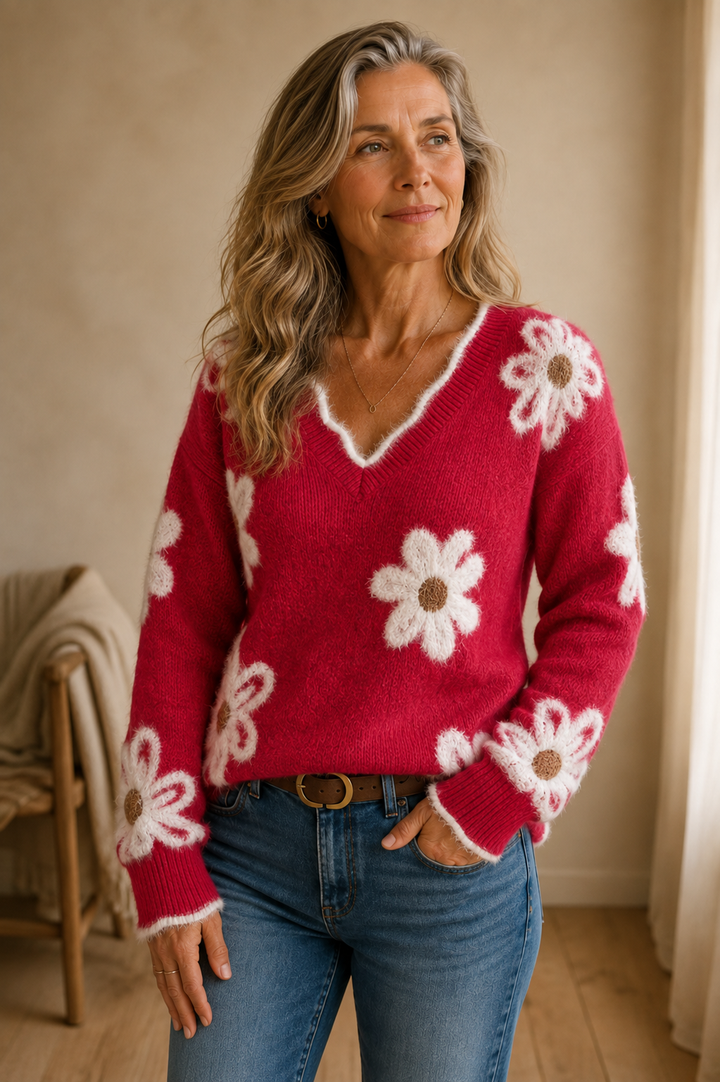Blakely | Floral Print Sweater - Red