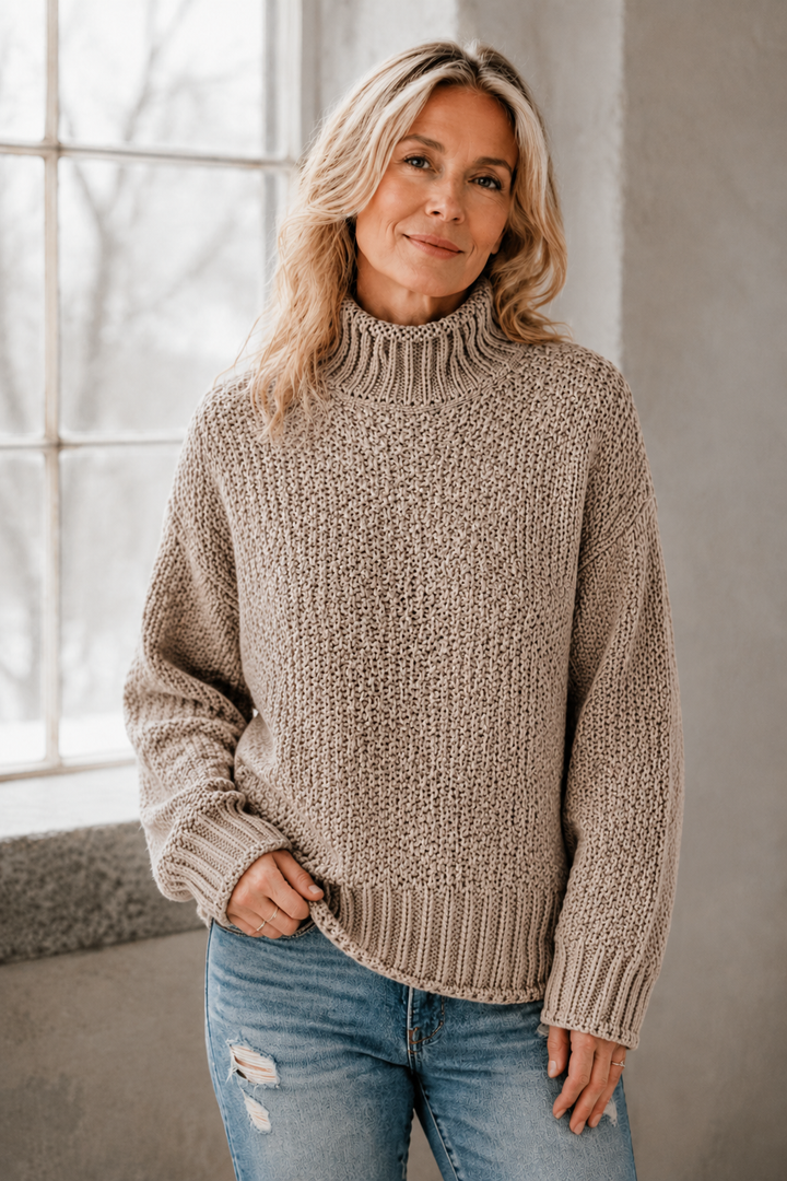 Braelyn | High Neck Pullover - Beige