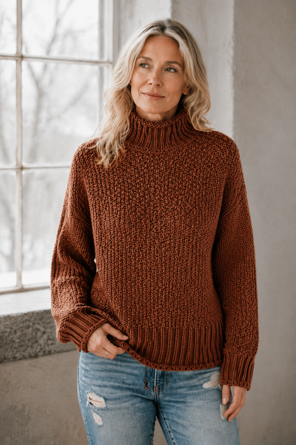 Braelyn | High Neck Pullover - Brown