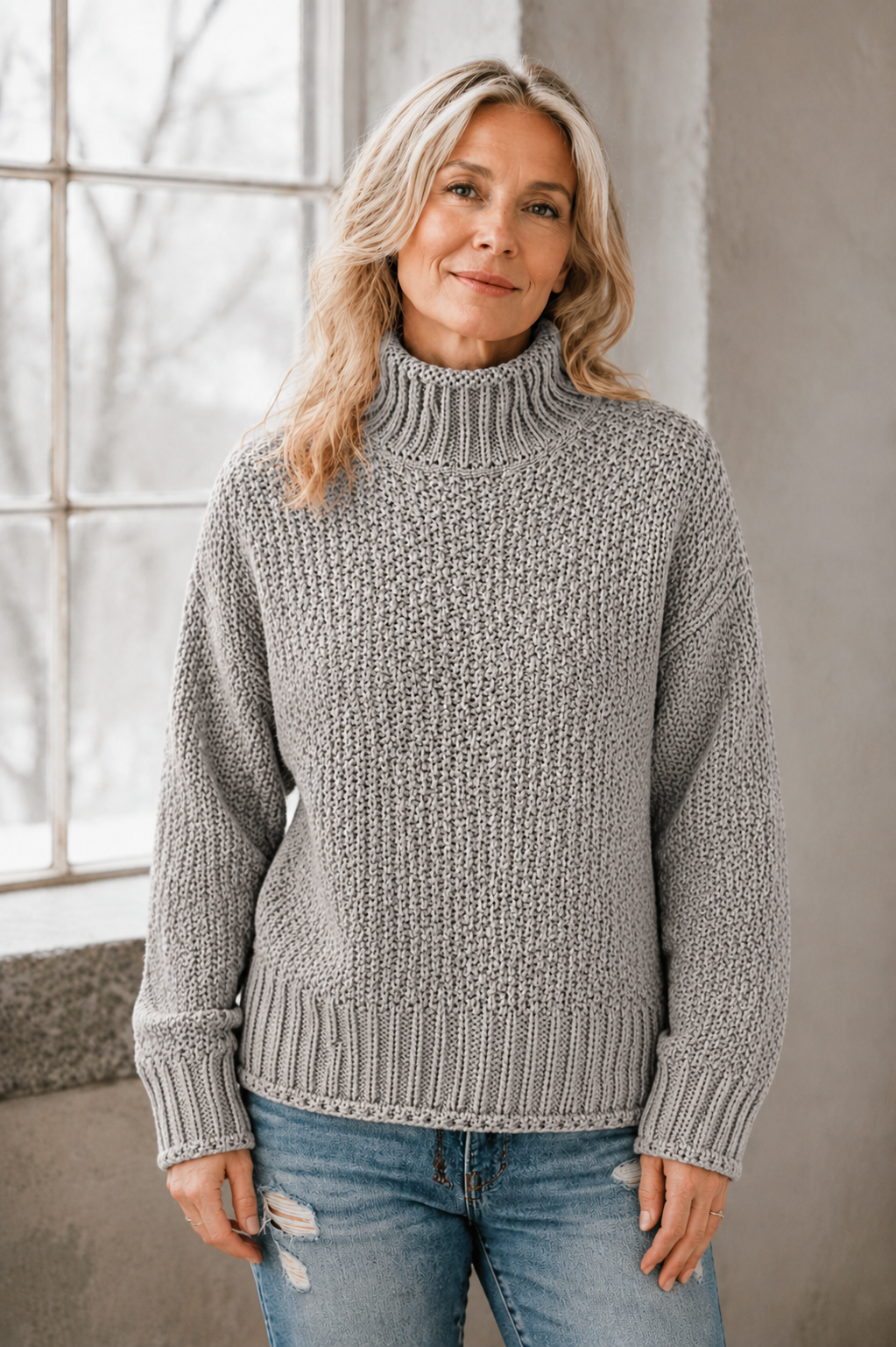 Braelyn | High Neck Pullover - Gray