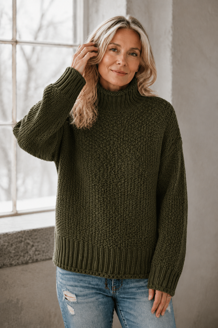 Braelyn | High Neck Pullover - Green