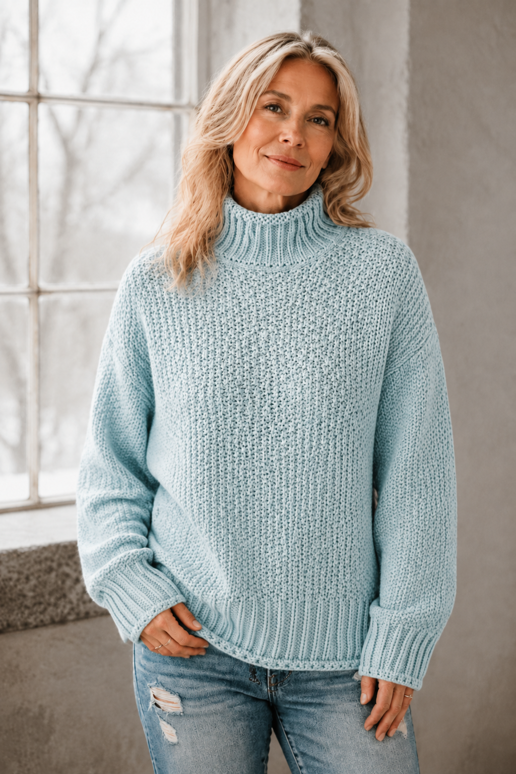Braelyn | High Neck Pullover - Light Blue