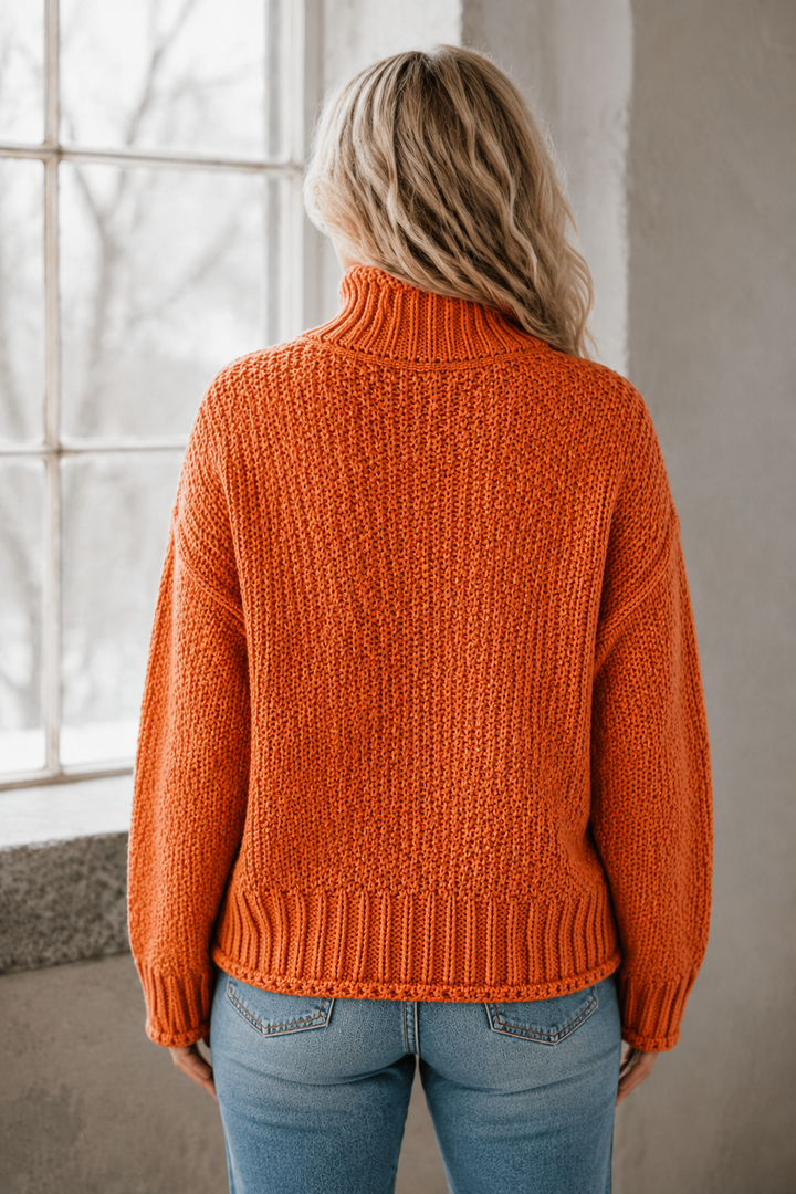 Braelyn | High Neck Pullover - Orange