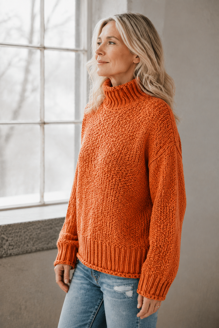 Braelyn | High Neck Pullover - Orange