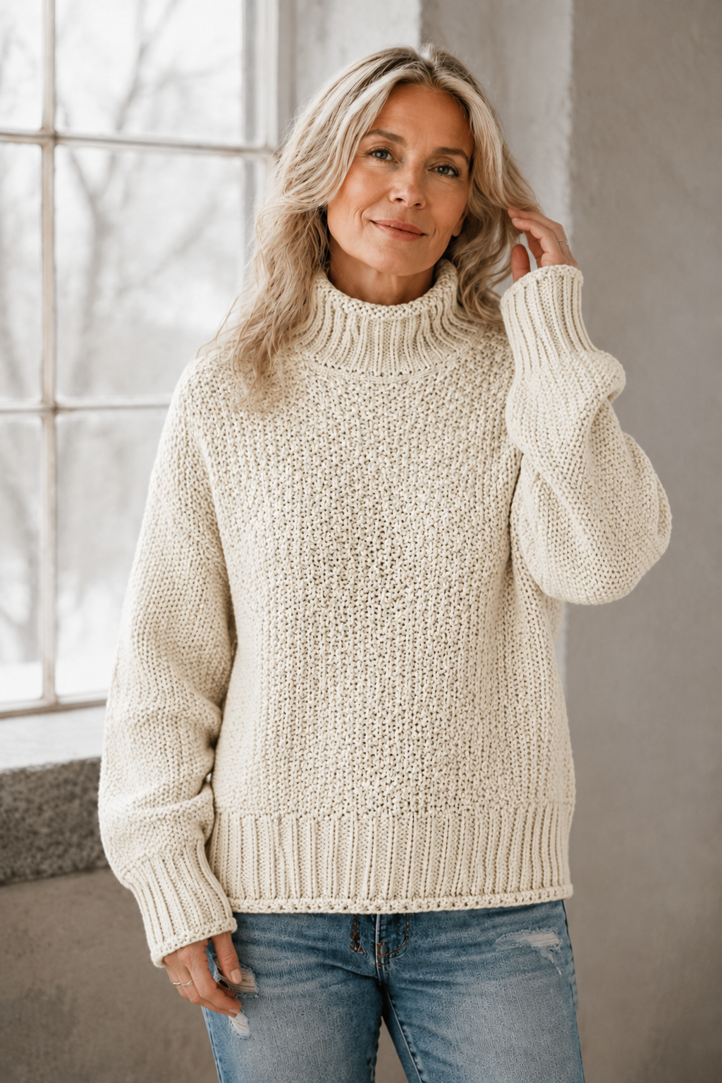 Braelyn | High Neck Pullover - White