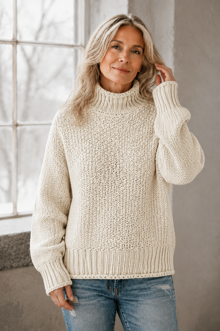 Braelyn | High Neck Pullover - White