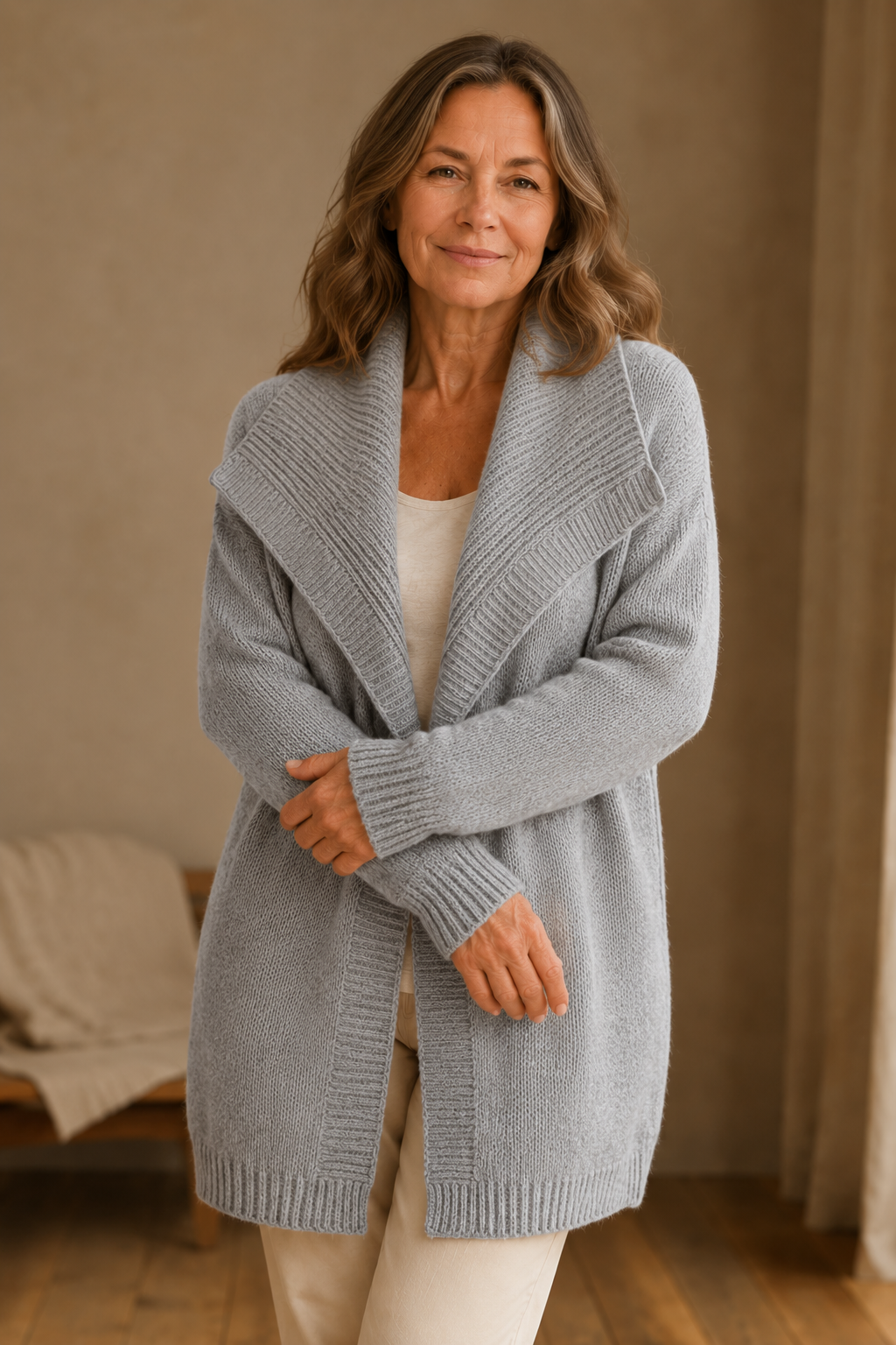 Brenda | Color Block Knit Cardigan - Grey