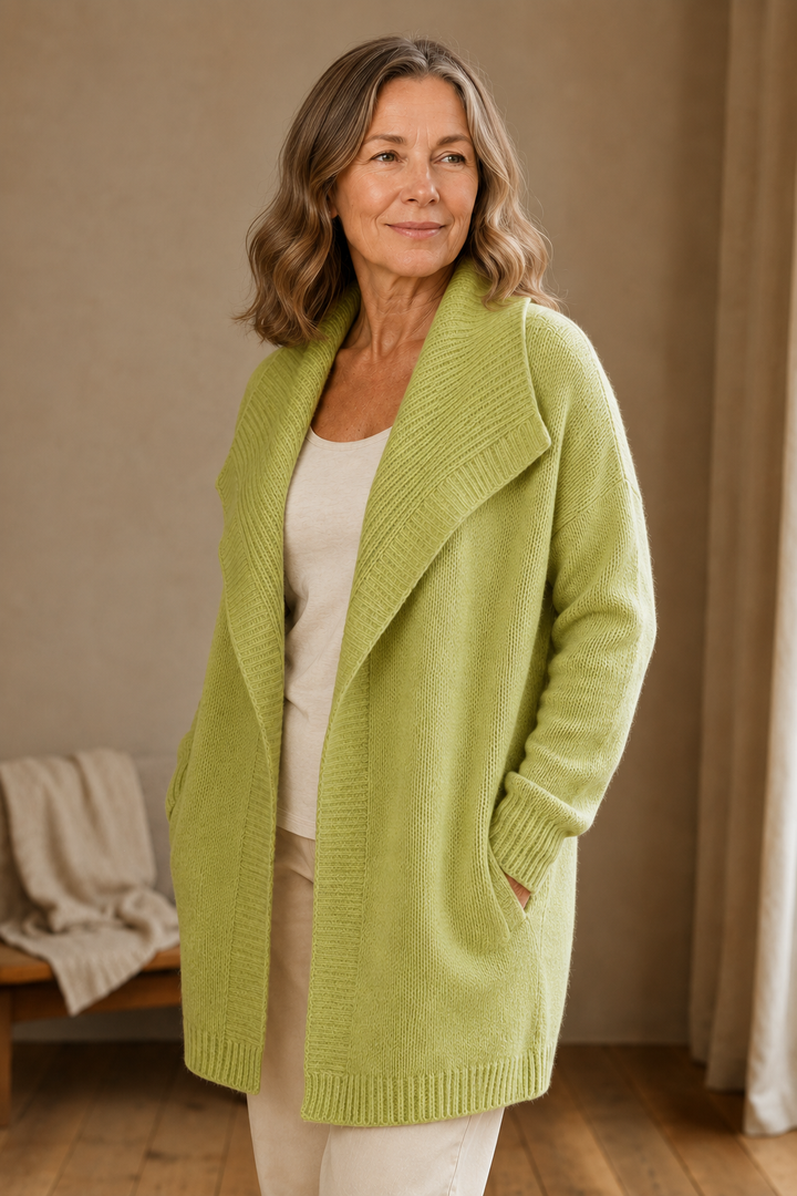 Brenda | Color Block Knit Cardigan - Light Green