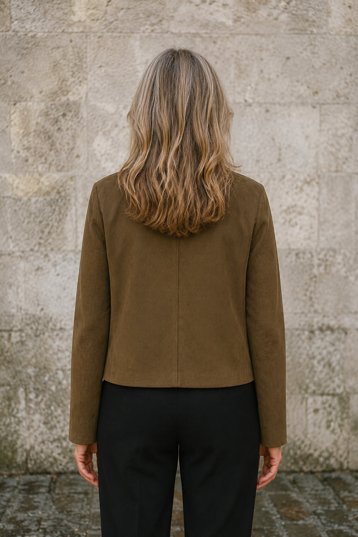 Brushed Cropped Single Breasted Jacket - Brown