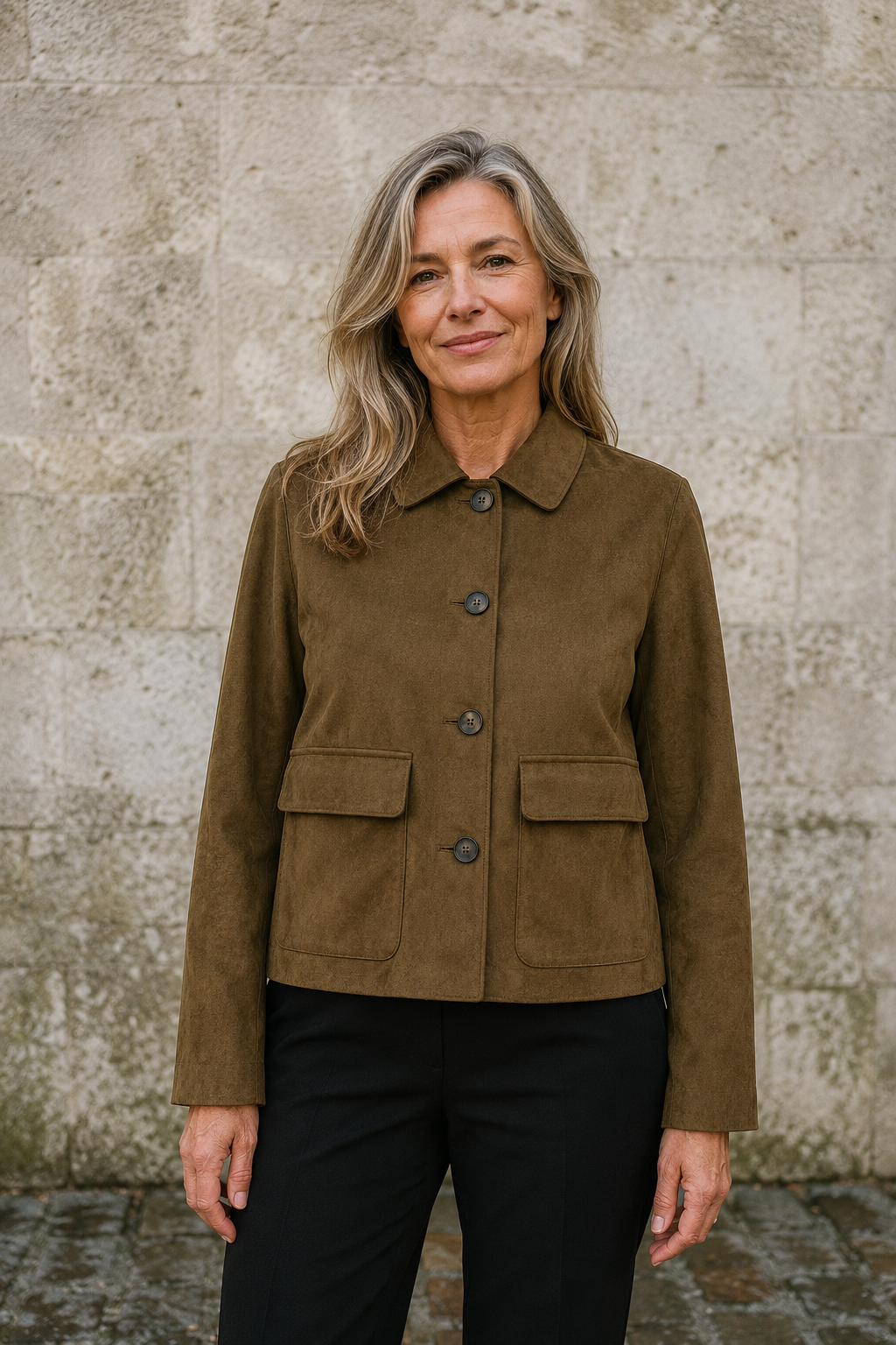 Brushed cropped single breasted jacket closed