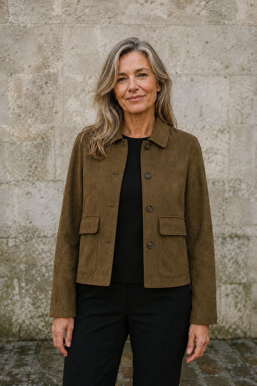 Brushed cropped single breasted jacket open