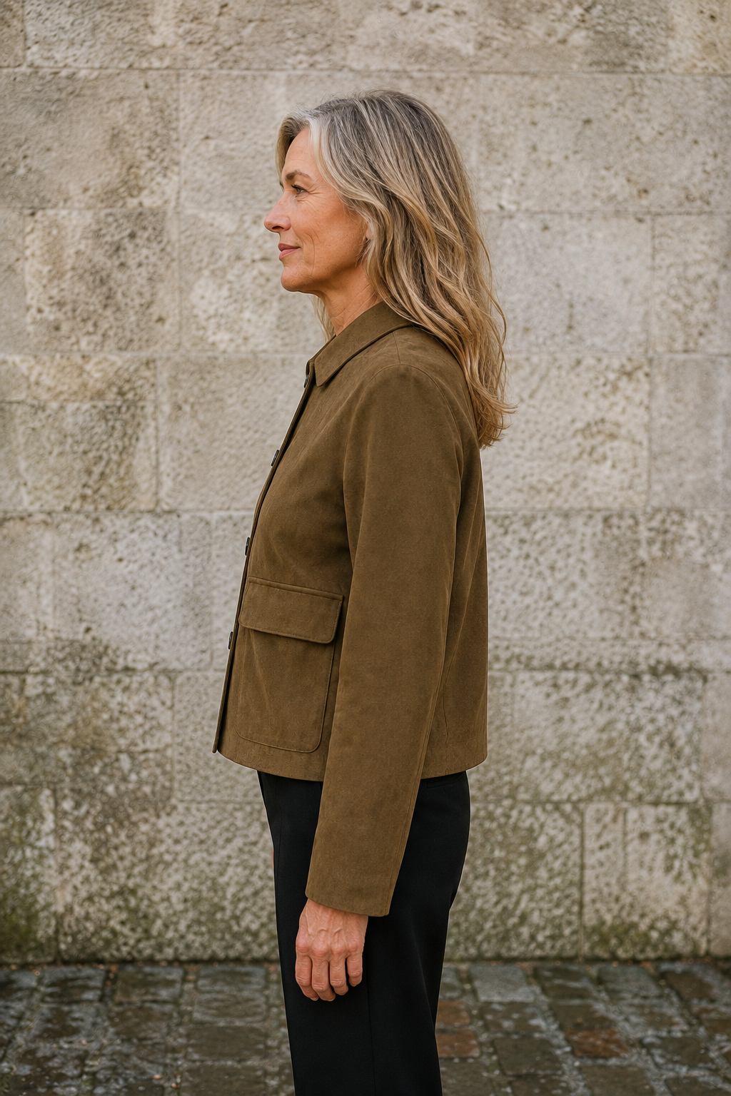 Brushed Cropped Single Breasted Jacket - Brown