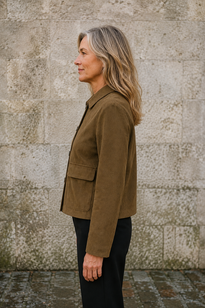 Brushed Cropped Single Breasted Jacket - Brown